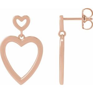 The Erin Earrings – 14K Rose Gold Dangle Heart Earrings