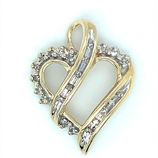 Diamond Heart with Sash Estate Pendant  in 10-Karat Yellow Gold