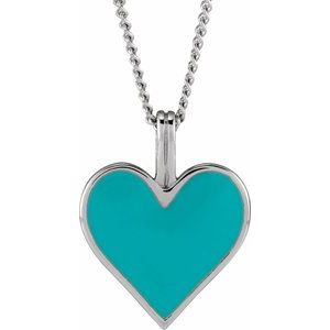 The Danielle Necklace – 14K White Gold Light Turquoise Enamel Heart 18" Necklace