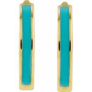 The Danielle Earrings – 14K Yellow Gold 12 mm Hinged Turquoise Enamel Huggie Earrings