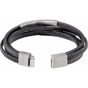 The Ashley Bracelet - Stainless Steel 11 mm Black Leather Multi-Strand 8" Bracelet