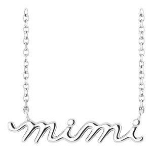 The Mimi Necklace – 14K White Gold Mimi Lowercase Script 18" Necklace