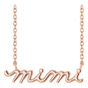 The Mimi Necklace – 14K Rose Gold Mimi Lowercase Script 18" Necklace