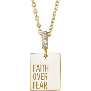 The Jan Necklace – 14K Yellow Gold .02 CTW Natural Diamond Faith Over Fear 16-18" Necklace