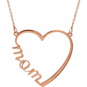 The Mom Necklace -14K Rose Gold "Mom" Heart 17" Necklace