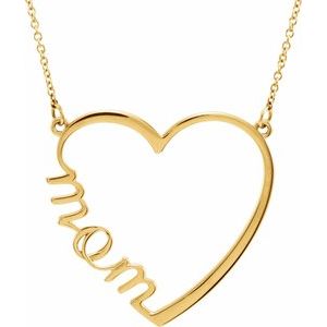 The Mom Necklace - 14K Yellow Gold "Mom" Heart 17" Necklace