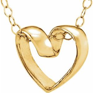 The Abigail Necklace - 14K Yellow Gold Ribbon Heart 15" Necklace