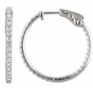 The Rosie Earrings – 14K White Gold 1 CTW Natural Diamond Inside-Outside 26.5 mm Hinged Hoop Earrings