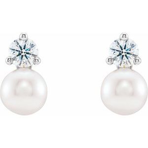 The Kendra Earrings - 14K White Gold Cultured White Freshwater Pearl & 1/2 CTW Natural Diamond Earrings