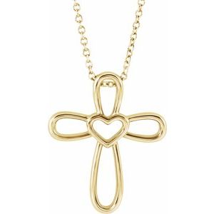 The Marissa Necklace - 14K Yellow Gold Cross with Heart 16-18" Necklace