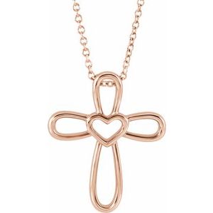 The Marissa Necklace - 14K Rose Gold Cross with Heart 16-18" Necklace