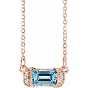 The Marcy Necklace - 14K Rose Gold Natural Aquamarine & .02 CTW Natural Diamond Bar 16" Necklace