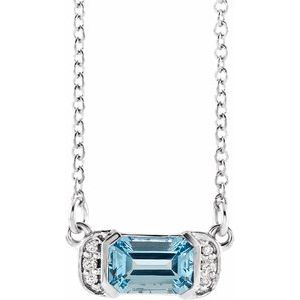 The Marcy Necklace - 14K White Gold Natural Aquamarine & .02 CTW Natural Diamond Bar 16" Necklace