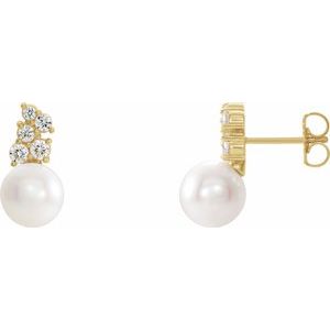 The Melina Earrings - 14K Yellow Gold Cultured White Freshwater Pearl & 3/8 CTW Natural Diamond Earrings