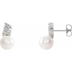 The Melina Earrings - 14K White Gold Cultured White Freshwater Pearl & 3/8 CTW Natural Diamond Earrings