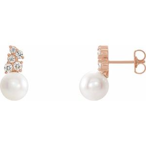 The Melina Earrings - 14K Rose Gold Cultured White Freshwater Pearl & 3/8 CTW Natural Diamond Earrings