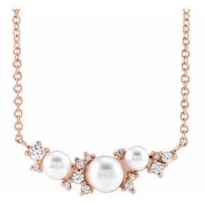 The Amanda Necklace - 14K Rose Gold Cultured White Akoya Pearl & .08 CTW Natural Diamond 16" Necklace