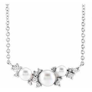 The Amanda Necklace -14K White Gold Cultured White Akoya Pearl & .08 CTW Natural Diamond 16" Necklace