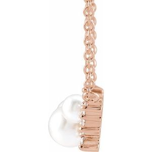 The Amanda Necklace - 14K Rose Gold Cultured White Akoya Pearl & .08 CTW Natural Diamond 16" Necklace