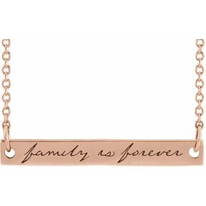 The Margaret Necklace - 14K Rose Gold Family is Forever Bar 18" Necklace