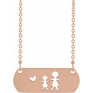 The Kristal Necklace - 14K Rose Gold Mother & Daughter Stick Figure Family 18" Necklace