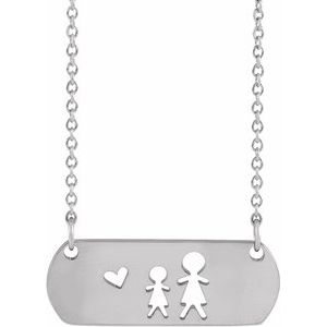 The Kristal Necklace - 14K White Gold Mother & Daughter Stick Figure Family 18" Necklace