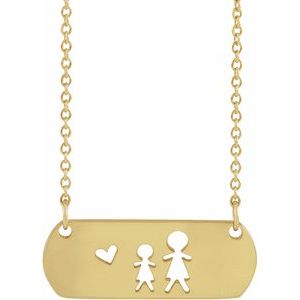 The Kristal Necklace - 14K Yellow Gold Mother & Daughter Stick Figure Family 18" Necklace