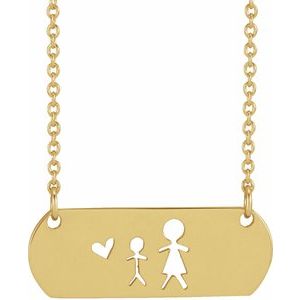 The Kristal Necklace - 14K Yellow Gold Mother & Son Stick Figure Family 18" Necklace