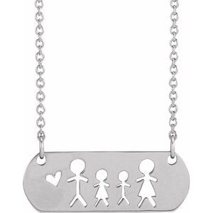 The Kristal Necklace - 14K White Gold Father, Daughter, Son, & Mother Stick Figure Family 18" Necklace
