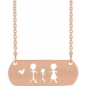The Kristal Necklace - 14K Rose Gold Father, Son, & Mother Stick Figure Family 18" Necklace
