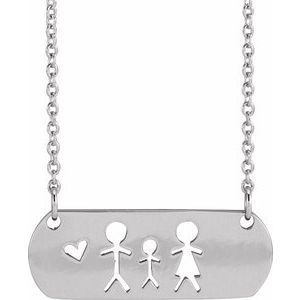 The Kristal Necklace - 14K White Gold Father, Son, & Mother Stick Figure Family 18" Necklace