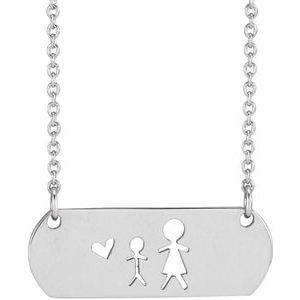 The Kristal Necklace - 14K White Gold Mother & Son Stick Figure Family 18" Necklace