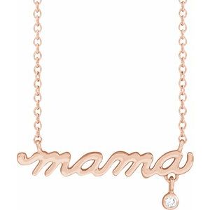 The Mama Necklace -14K Rose Gold .015 CT Natural Diamond Mama 18" Necklace