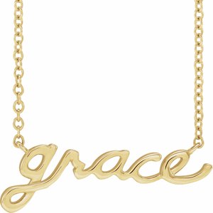 The Grace Necklace - 14K Yellow Gold Lowercase Script Grace 18" Necklace