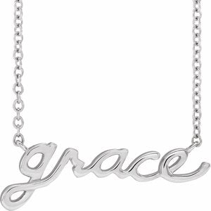 The Grace Necklace - 14K White Gold Lowercase Script Grace 18" Necklace