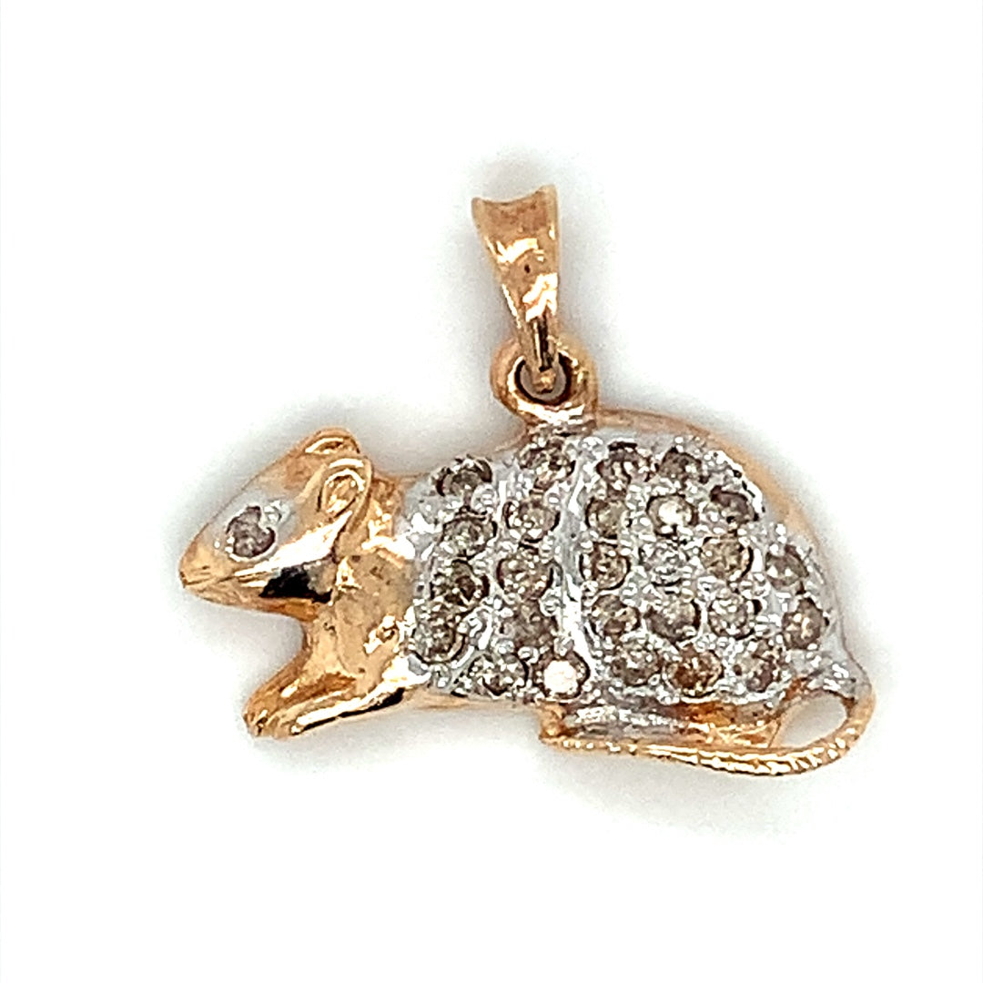 estate yellow gold  diamond mouse pendant