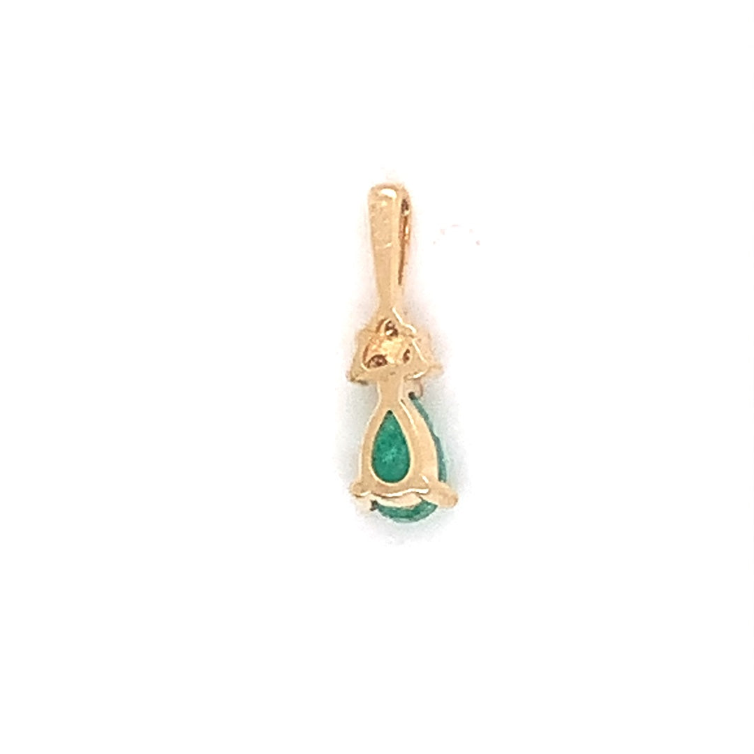 Pear Emerald with Three Round Diamonds Estate Pendant in 14-Karat Yellow Gold