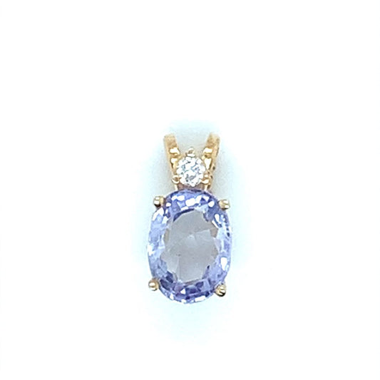 Oval Sapphire with Diamond Pendant in 14-Karat Yellow Gold