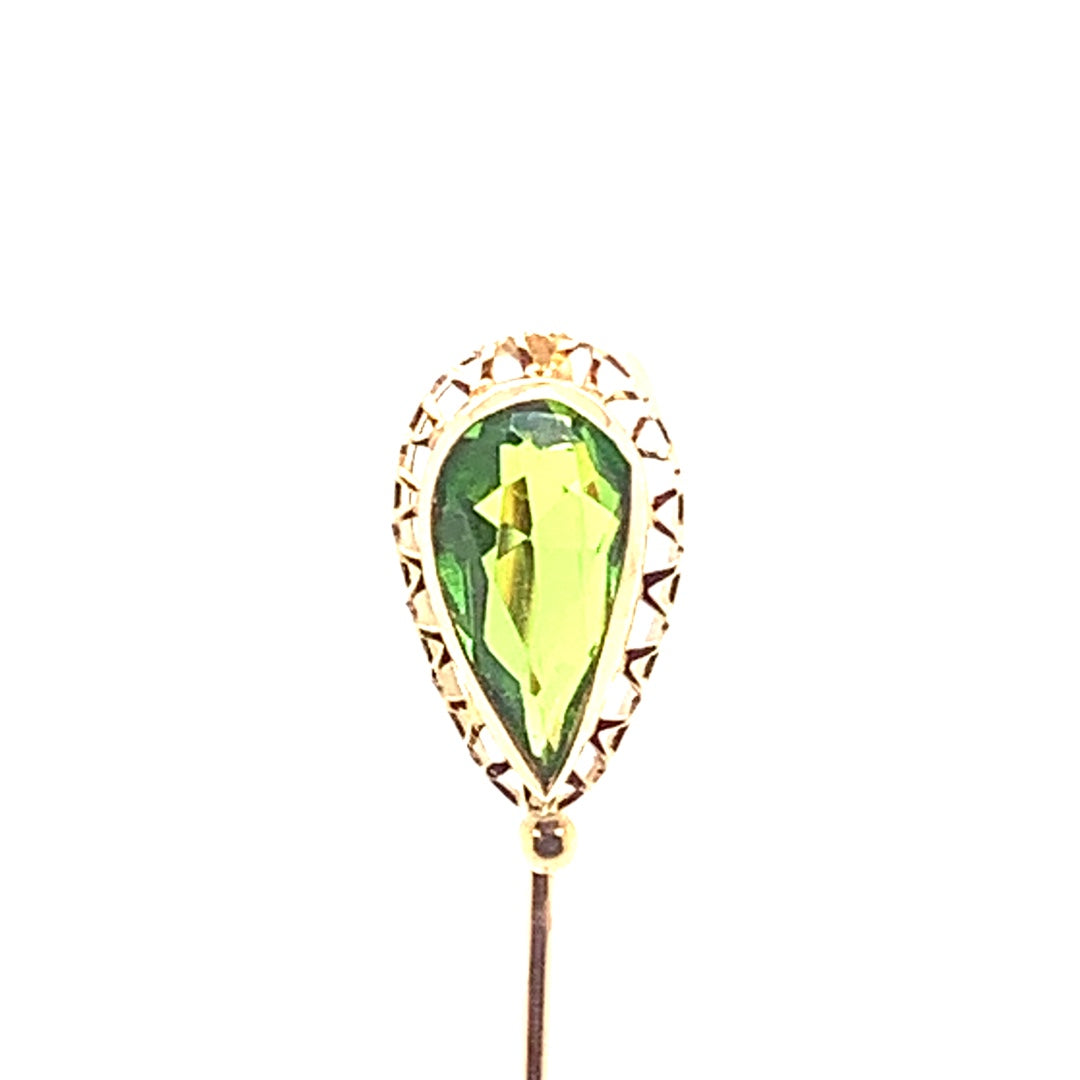 Pear Peridot Stick Estate Pin in 14-Karat Yellow Gold