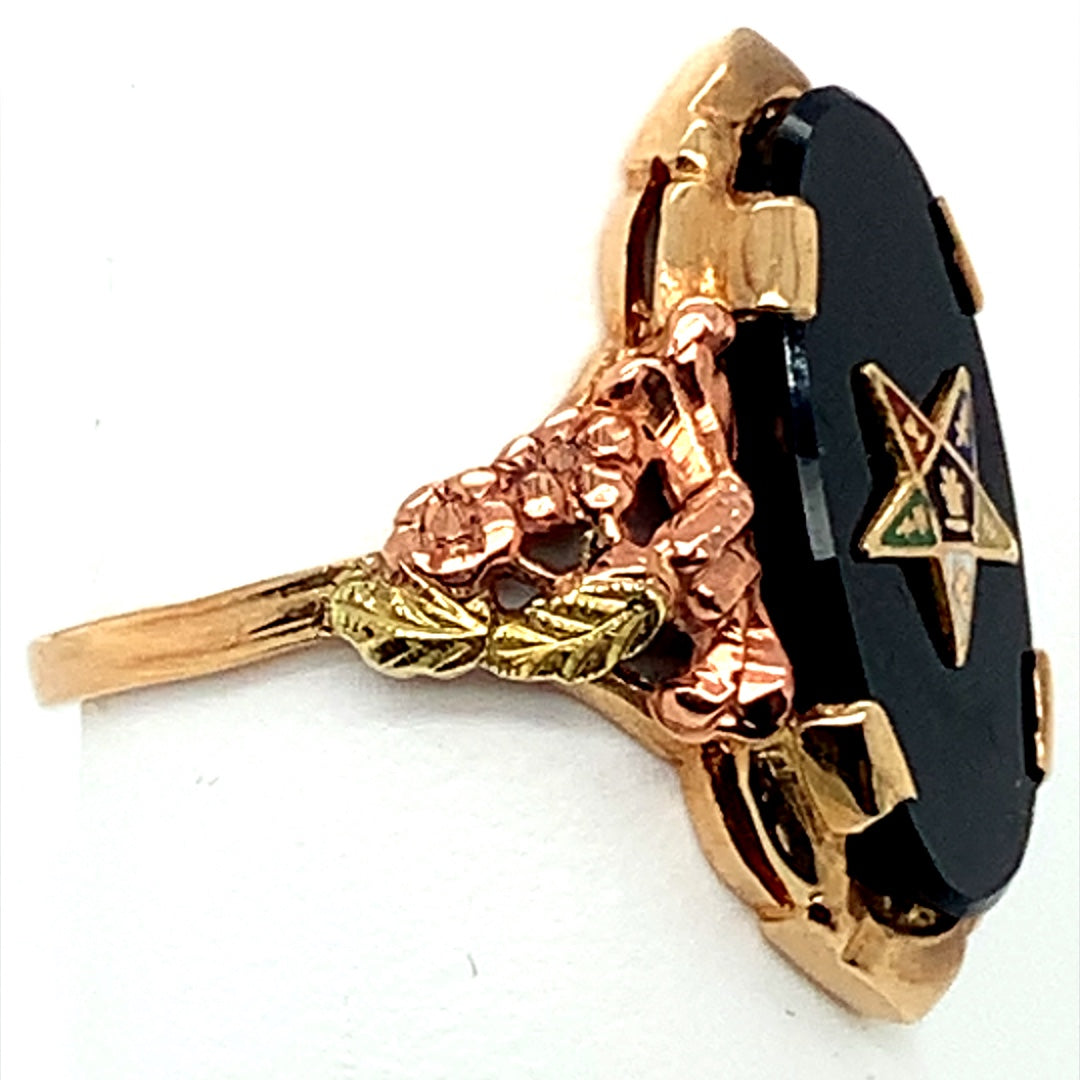 Eastern Star Black Onyx Estate Ring in 10-Karat Yellow and Pink Gold
