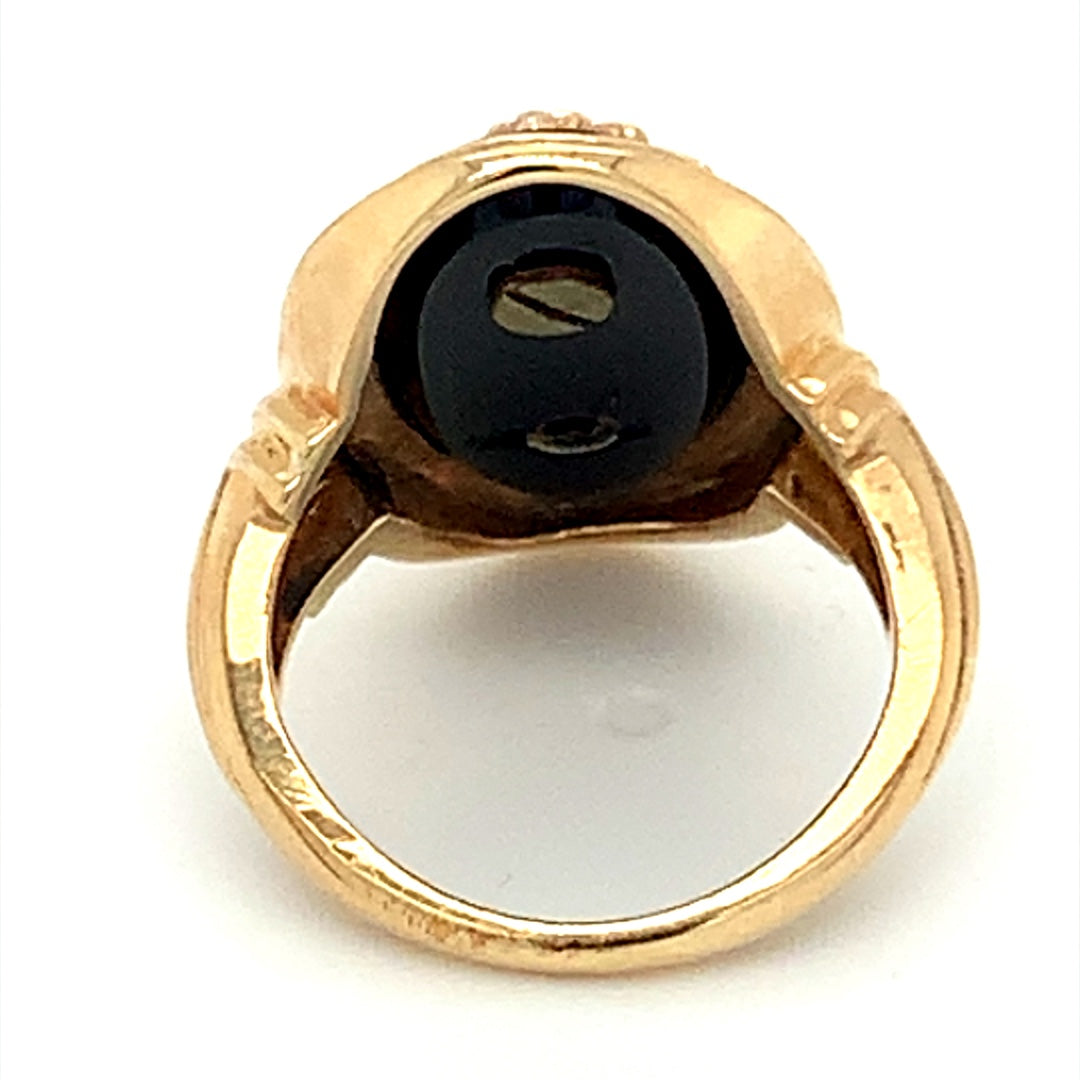 Black Onyx Eastern Star and Gavel Estate Ring in 10-Karat Yellow Gold