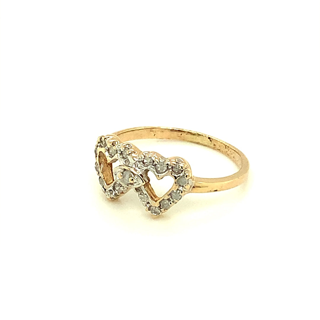 Double-Heart Diamond Estate Ring in 10-Karat Yellow Gold