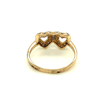Double-Heart Diamond Estate Ring in 10-Karat Yellow Gold