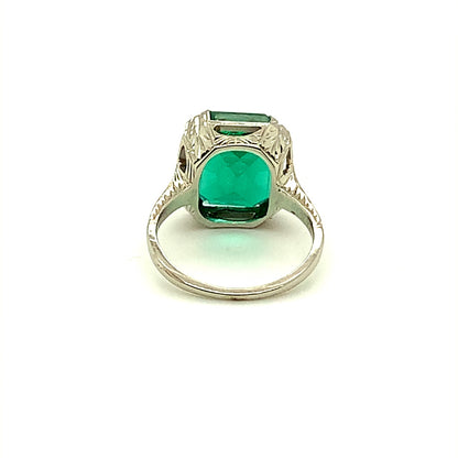 Green Gemstone Estate Ring in 18-Karat White Gold