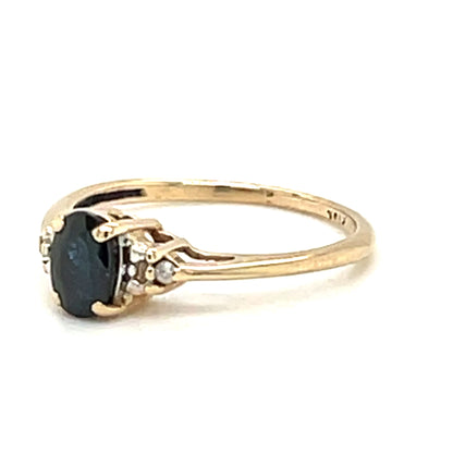 Oval Sapphire and Diamond Estate Ring in 10-Karat Yellow Gold