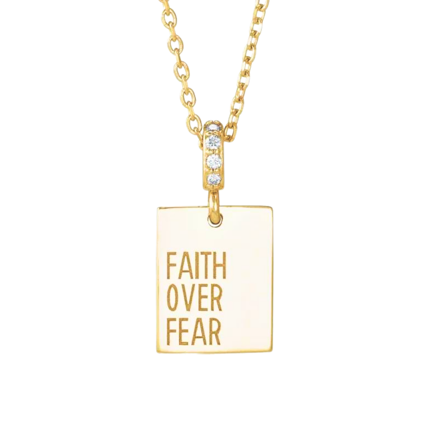 The Jan Necklace – 14K Yellow Gold .02 CTW Natural Diamond Faith Over Fear 16-18" Necklace