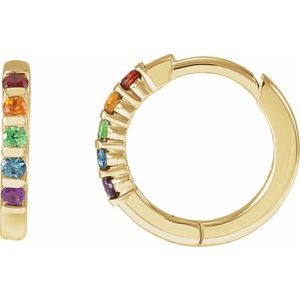 The Carol Earrings – 14K Yellow Gold Natural Multi-Gemstone Rainbow Huggie Hoop Earrings