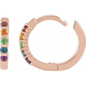 The Carol Earrings – 14K Rose Gold Natural Multi-Gemstone Rainbow Huggie Hoop Earrings