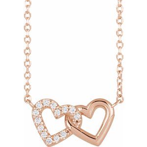The Morgan Necklace -14K Rose Gold .05 CTW Natural Diamond Petite Double Interlocking Heart 16-18" Necklace