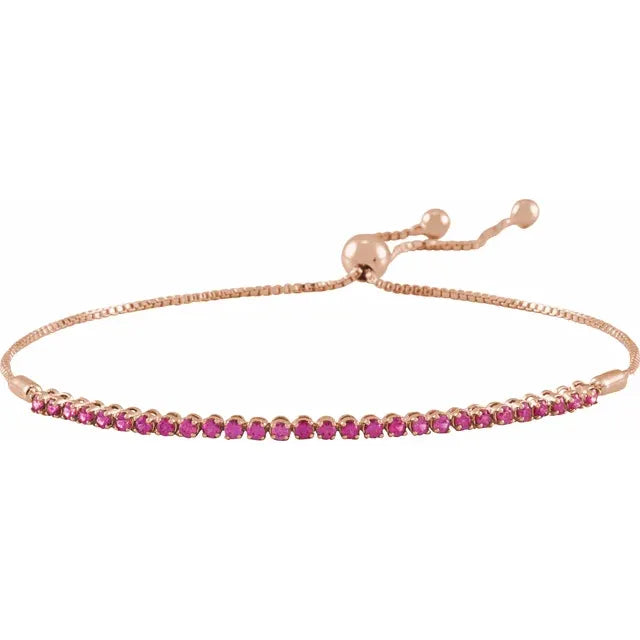 The Joy Bracelet – 14K Rose Gold Natural Ruby Adjustable 9 1/2" Bolo Bracelet